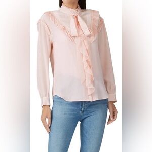 Coach Prairie Pastel Pink Ruffled Long Sleeve Button Down Shirt Size 2 Two